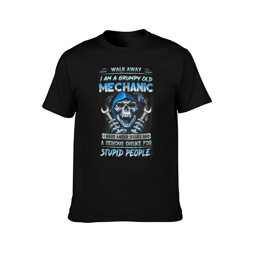 Walk Away I Am A Grumpy Old Mechanic I Have Anger Issues TShirt Big Size Short Sleeve Casual Top