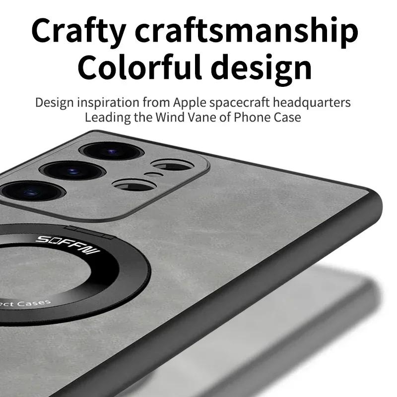 For Samsung Galaxy S25 S23 S24 S22 S21 Plus Ultra For Magsafe Leather Matte Wireless Charging Ring Magnetic ShockProof Cover