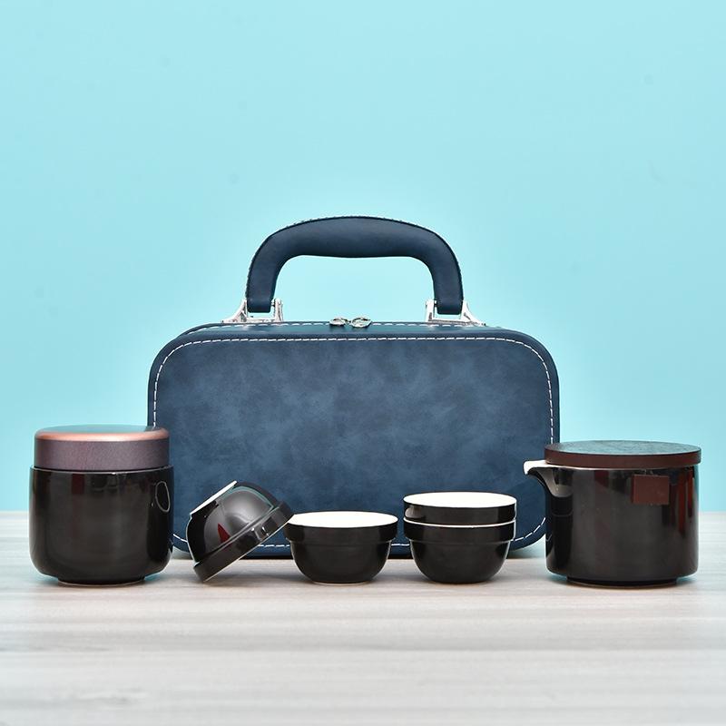 New Travel Tea Set High-end Leather Bag Portable Tea Set Enterprise Business Souvenir