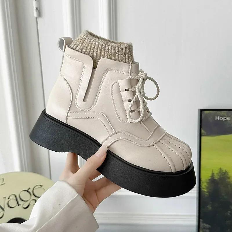 2024 New Women Winter British Style Chelsea Short Boots Ladies Designer Shell Round Toe Ankle Boots PU Leather Platform Booties