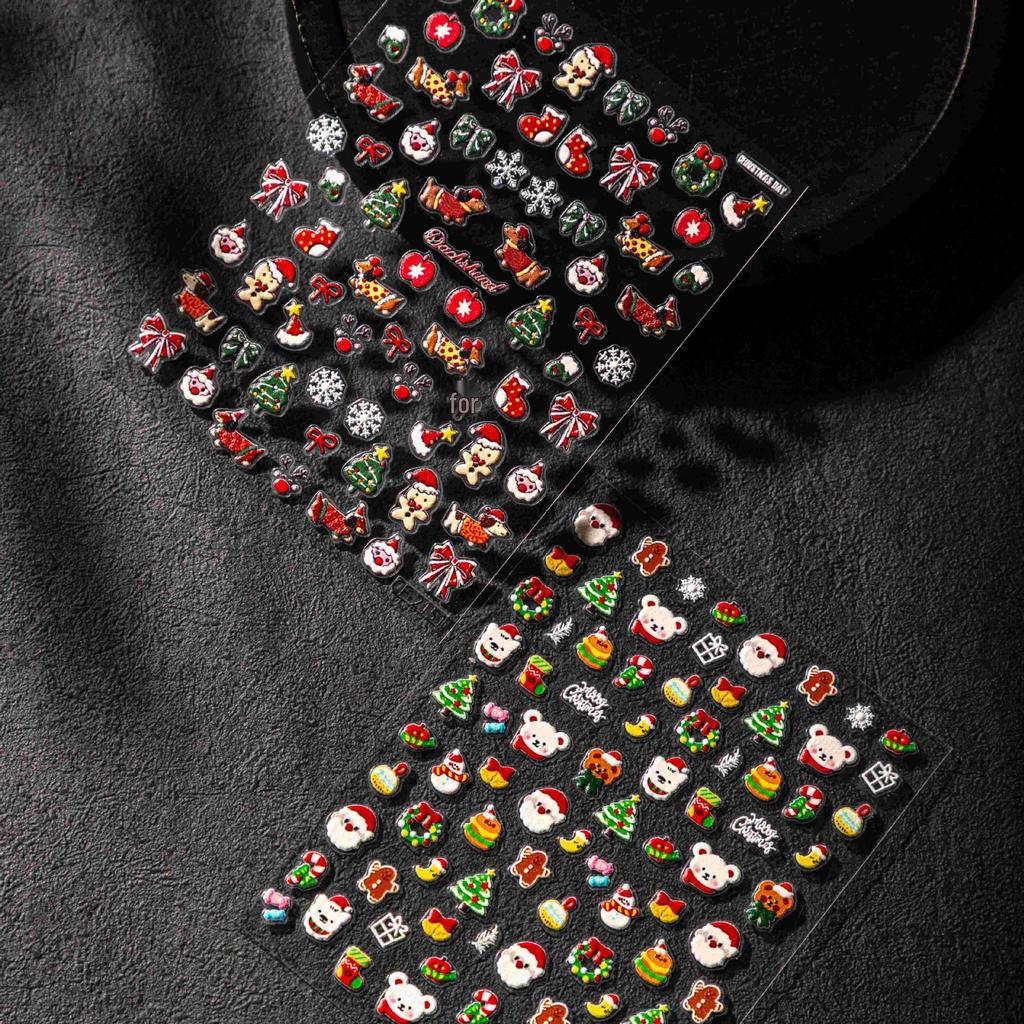 Cyansea 3D Christmas Manicure Stickers: New Year Candy, Tree, and Hat Designs