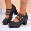 Medium Mother Leather Shoes Etiquette Shoes Cheongsam Model Catwalk Shoes Black Waterproof Table High Heels Platform Single Shoes