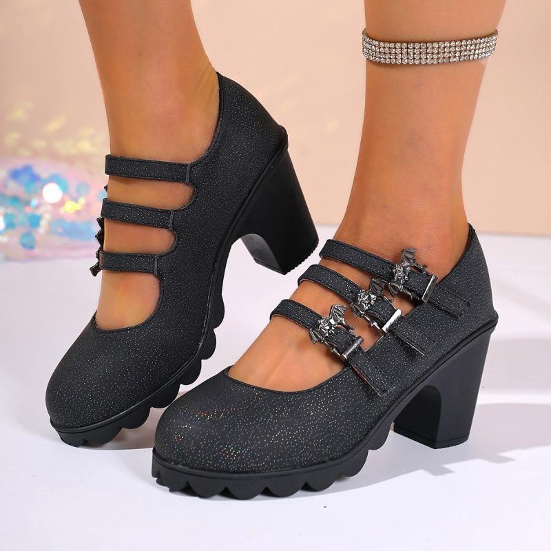 Medium Mother Leather Shoes Etiquette Shoes Cheongsam Model Catwalk Shoes Black Waterproof Table High Heels Platform Single Shoes