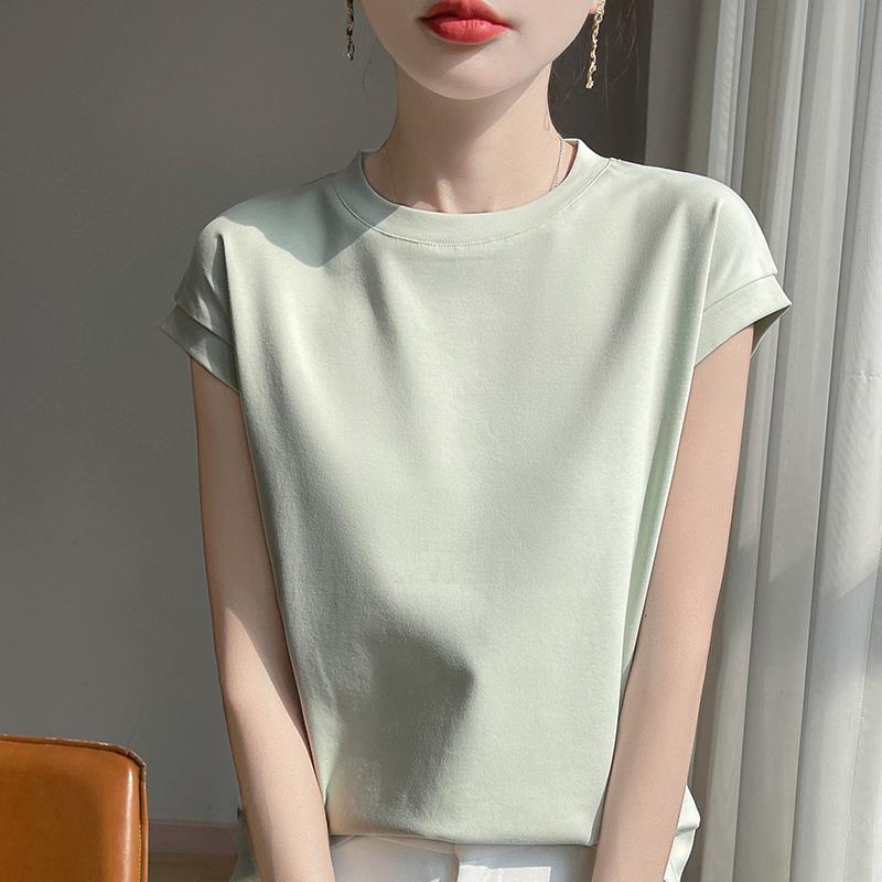 Mercerized Cotton O-neck T-shirt Summer Solid Color Sleeve Top Casual and Comfortable Short-sleeved Women's Clothes
