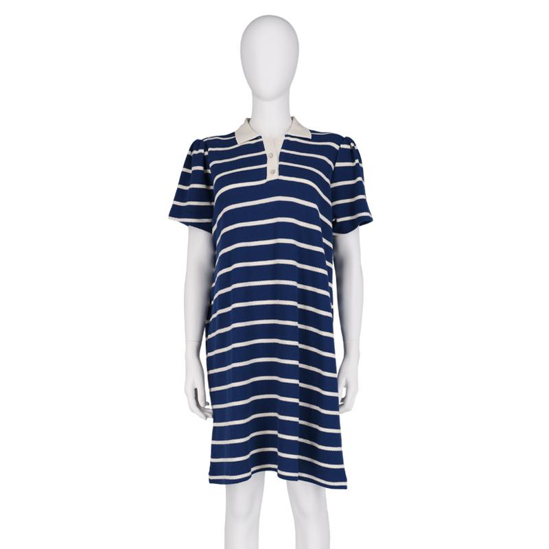 CUSTOMUS Shirring Detail Striped Yoko Collar Dress Cxw23Mkop476
