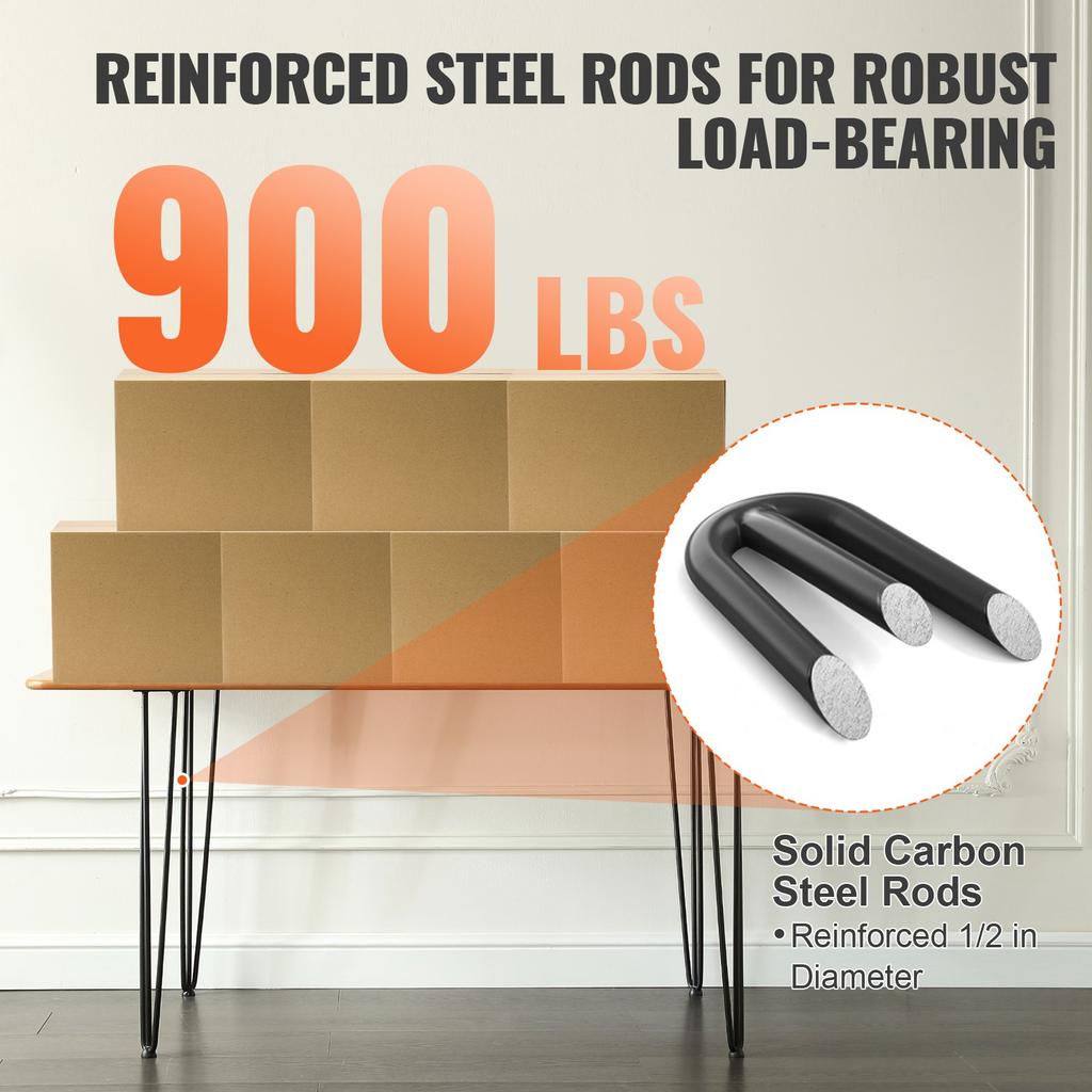 VEVOR Hairpin Table Legs 0.7M, Set of 4 Desk Legs 408.2KG Load Capacity, Hairpin Desk Legs 3 Rods for Desk Chairs Bench Dining End Table