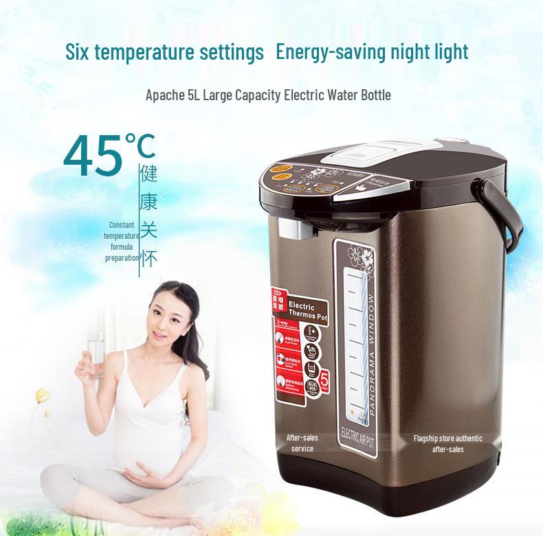 Apache AHP-5083 5L Electric Hot Water Bottle with 304 Stainless Steel Inner Pot and Insulated Constant Temperature Kettle.