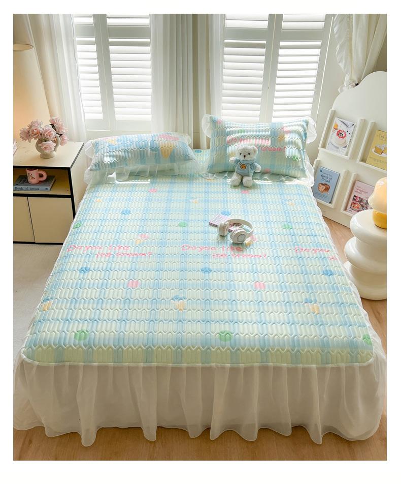Sleep grid bed skirt style cool silk cooling mat three piece set