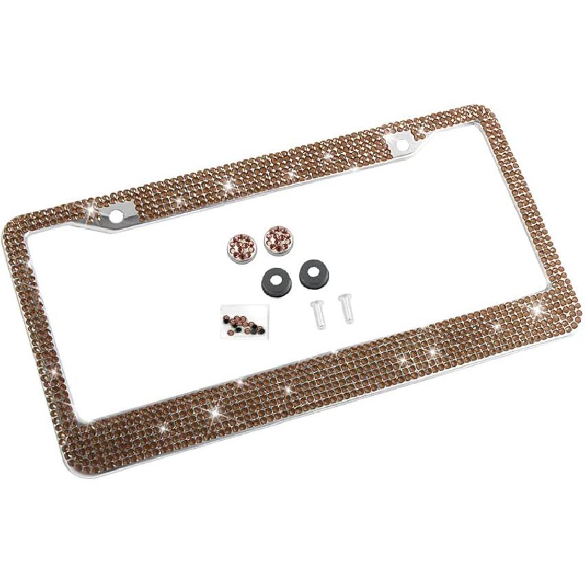 Bling Car License Plate Frame, Handcrafted Crystal Stainless Steel License Plate Frame, Sparkly, Durable, Universal Fit, Car Accessories For Girls,