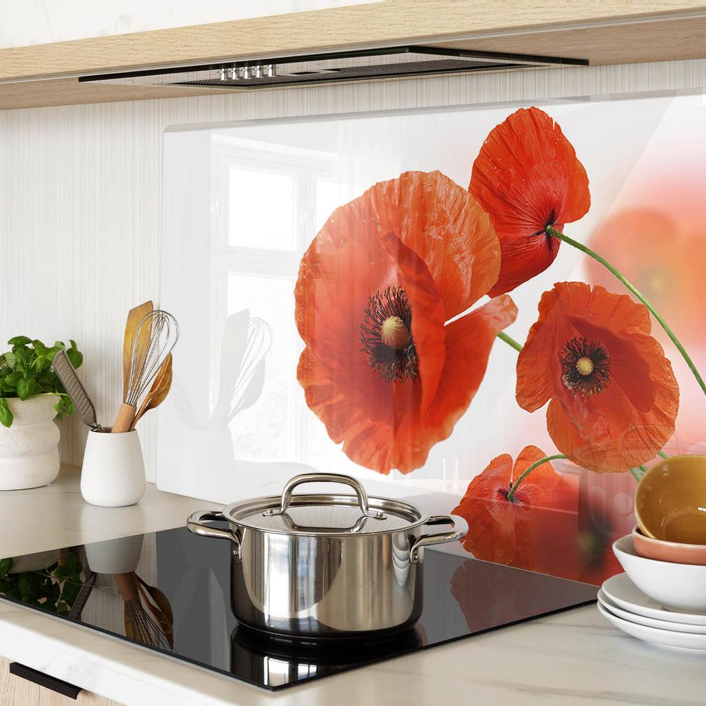 Durable and Stylish Tempered Glass Kitchen Board with a Poppy Pattern 80x52 cm