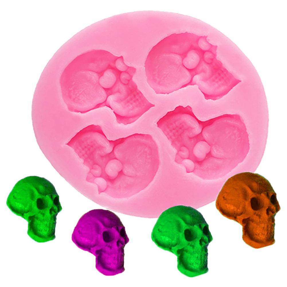 4Holes Skeleton Head Silicone Mold Styling Candy Jelly Mould Fondant Cake Decorating Pastry Bake Tools