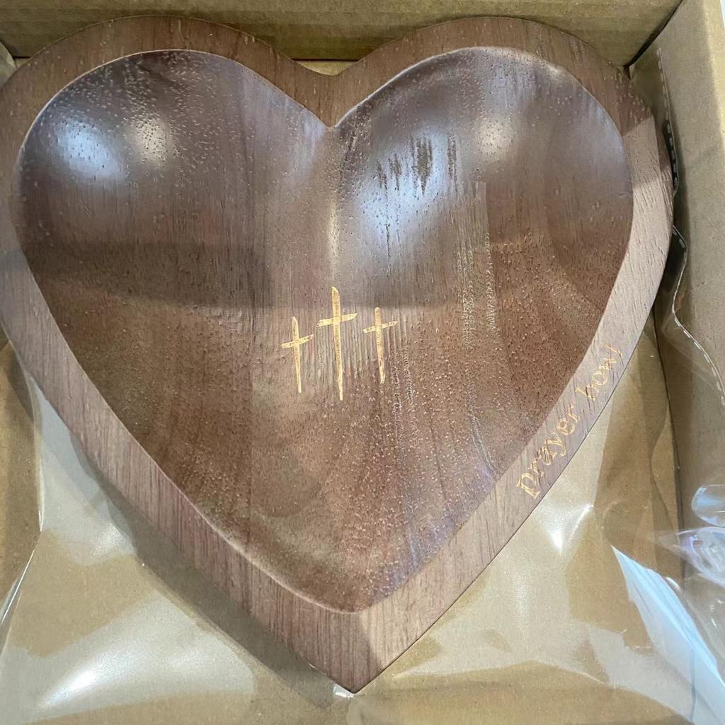 New Heart Prayer Bowl Wooden Religious Crucifix Bowl Rustic Home Centrepiece Decor Fruit Plate Kitchen Tableware Religious Gift