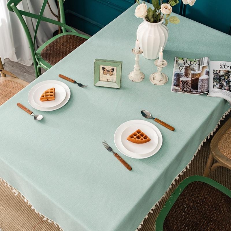 Simple Tassel Tablecloth Pastoral Cotton Linen Dining Tablecloth Water and Oil Proof Solid Color Desk Cover Towel Tea Cloth Tables Case