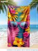 Vibrant Tropical Sunglasses and Hibiscus Print Quick Dry Lightweight Breathable Comfortable Beach Towel Summer Pool Outdoor Use