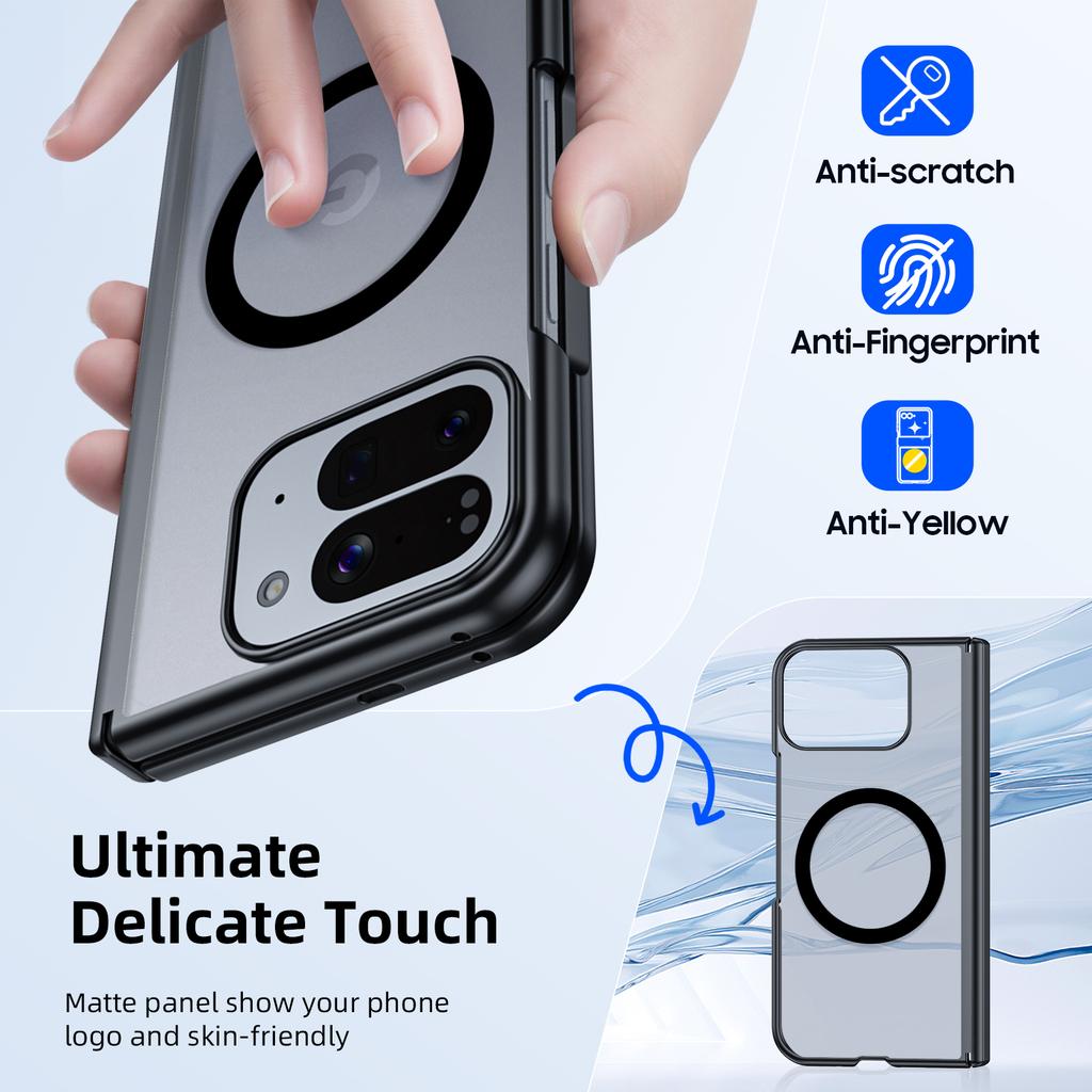 Magnetic [Hinge Protection][HD Screen Protector][Translucent Matte]Slim Skin-Friendly&Smooth Touch Shockproof Phone Case for Pixel 10 Pro Fold-Black