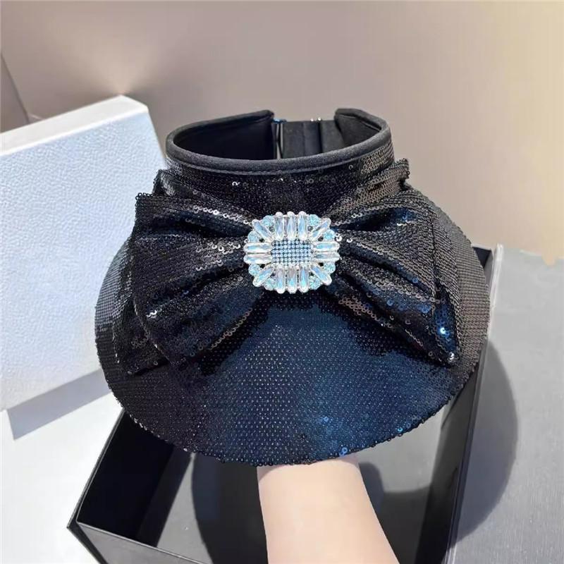 

Chic Ins Летняя черная блестящая бантовая хрустальная дрель-пряжка Модная без милой солнцезащитной шапки для женщин для отдыха козырек head size 57cm