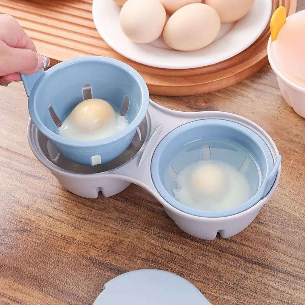 2 Piece 1/2 Cavity Kitchen Microwave Egg Cooker Heat-resistant Egg Poaching Cup Breakfast