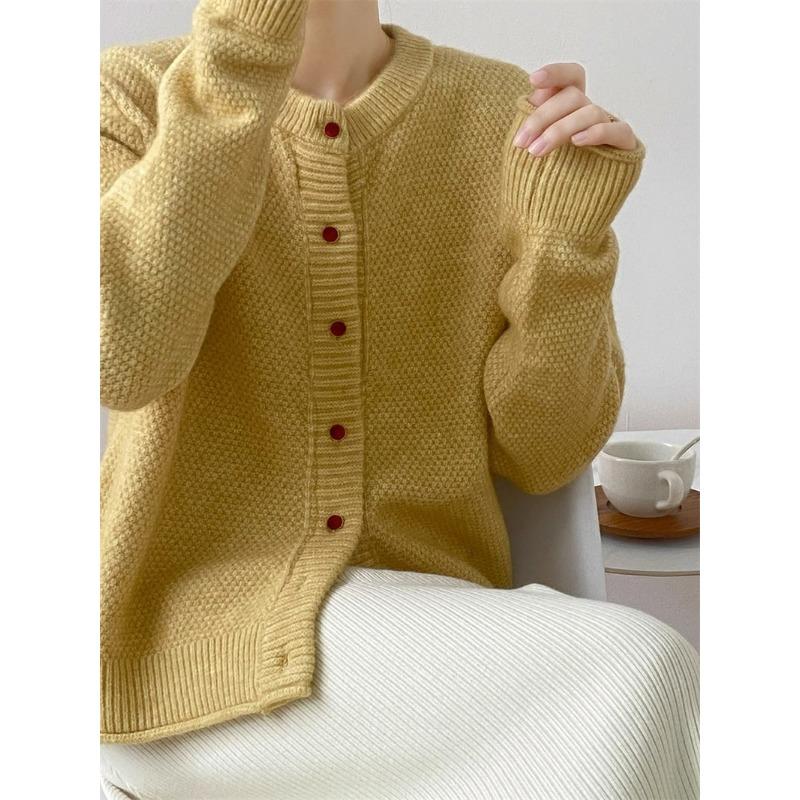 Autumn and Winter New Simple Temperament Long-sleeved Loose Round Neck Single-breasted Knitted Sweater Women's Cardigan Jacket Women's Clothing