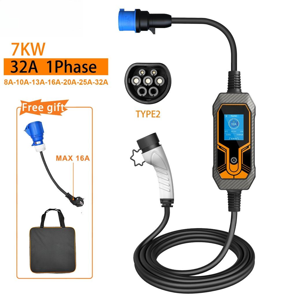 7KW 32A EV Portable Charger Type2 EVSE Charging Box Electric Car Charger CEE Plug Electric Vehicle Charger
