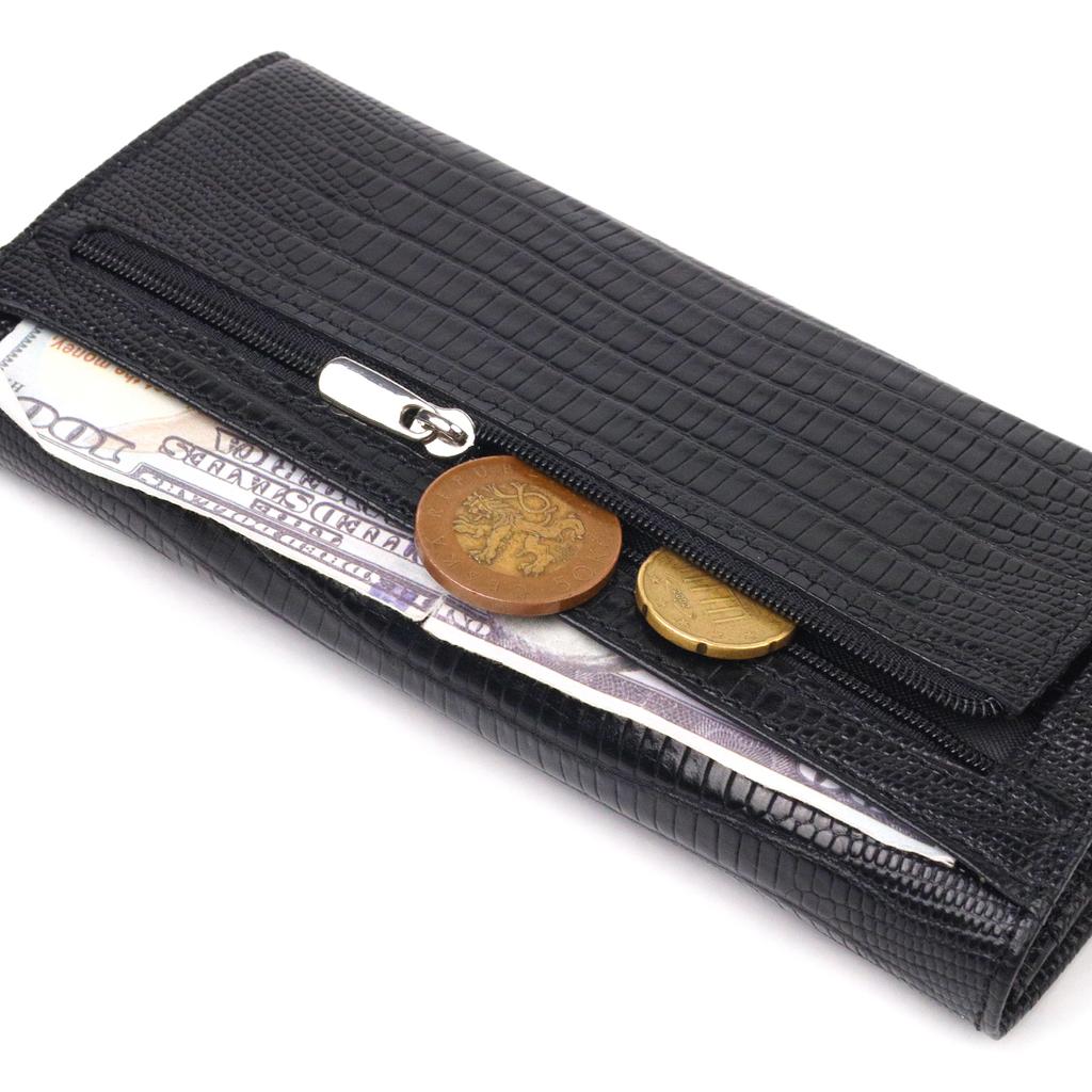Excellent Textured Horizontal Women's Wallet Made of Genuine Leather CANPELLINI Wallet 21653 Black
