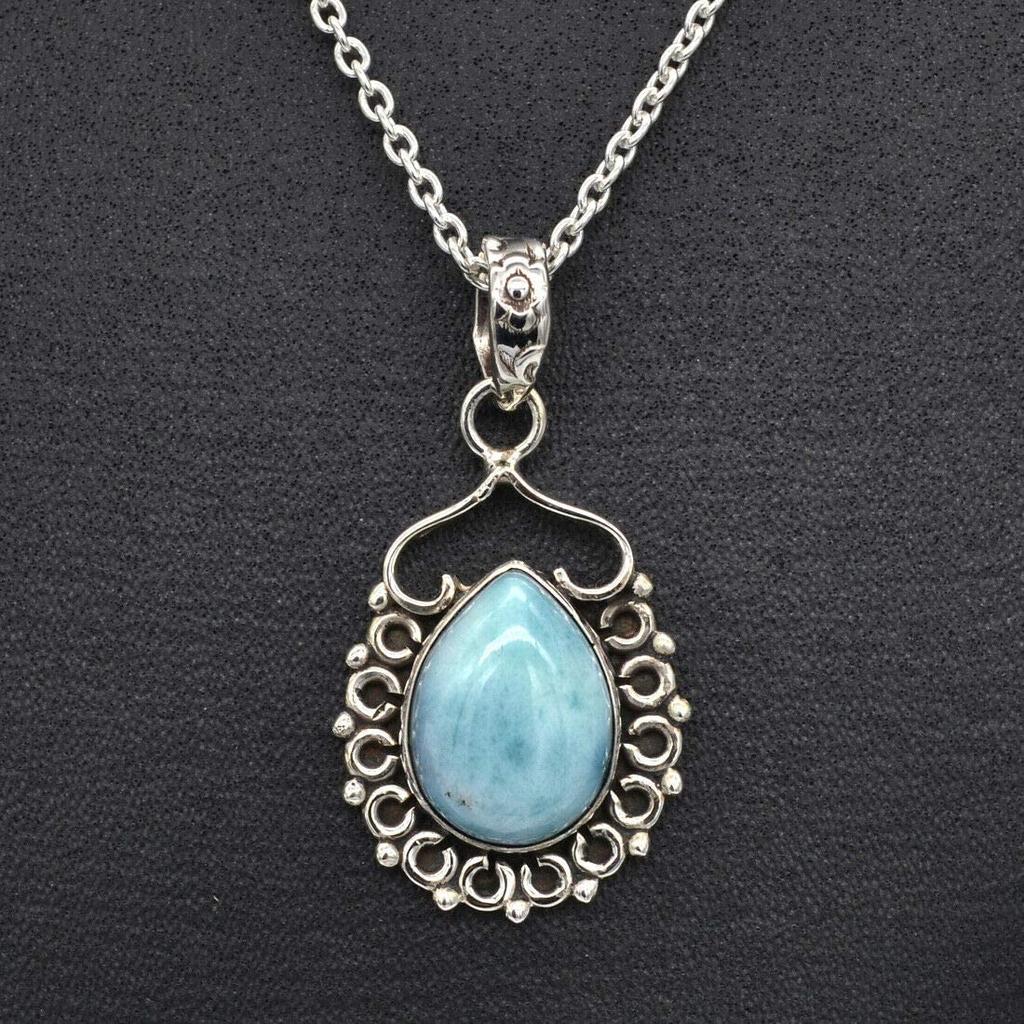 Larimar Necklace, Women Jewelry, Gift For Her, Statement Jewelry, Wedding Necklace, Silver Chain, Handmade Jewelry