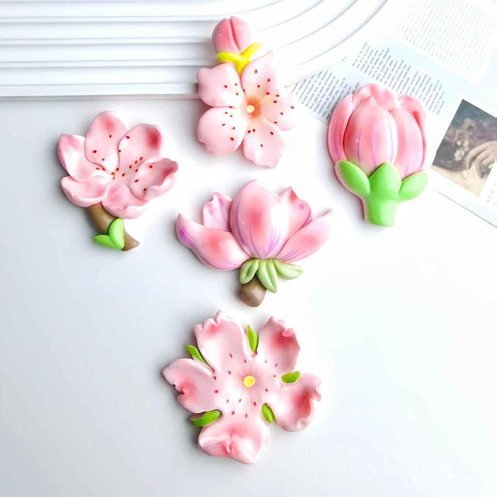 3D Chinese-Style Peach Blossom Refrigerator Magnet - Elegant Floral Decoration