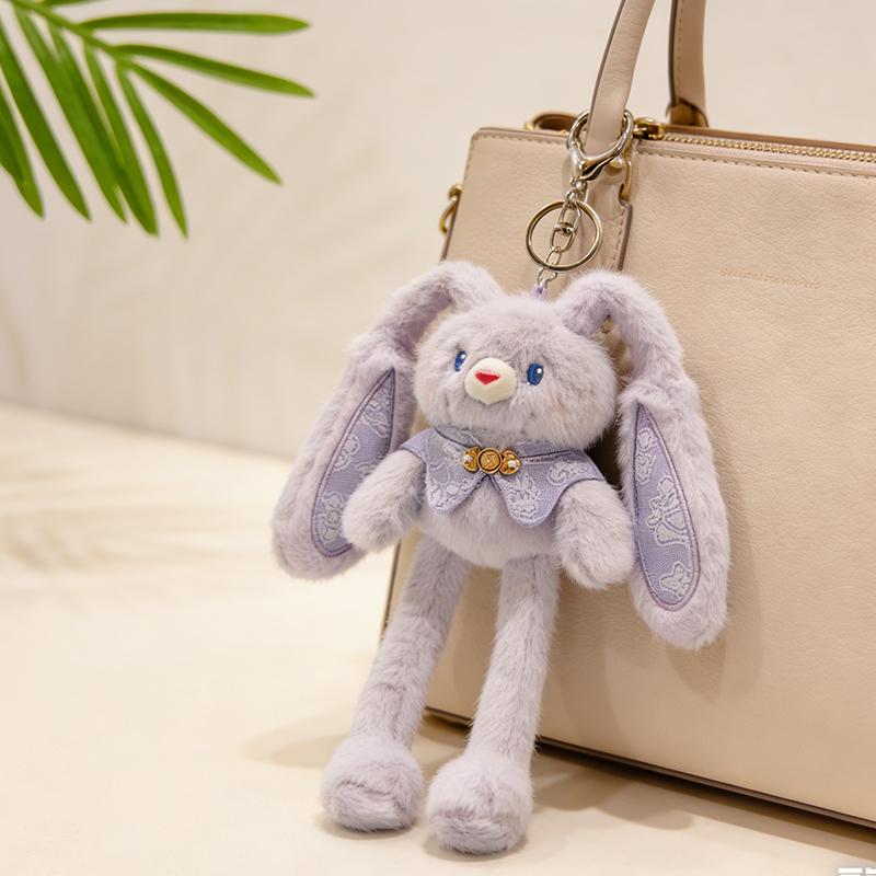 30cm Pull-Out Rabbit Keychain Plush Toy Cute Soft Stuffed Animal Bunny Doll Creative Backpack Clutches Pendant Kid Girl Boy Gift