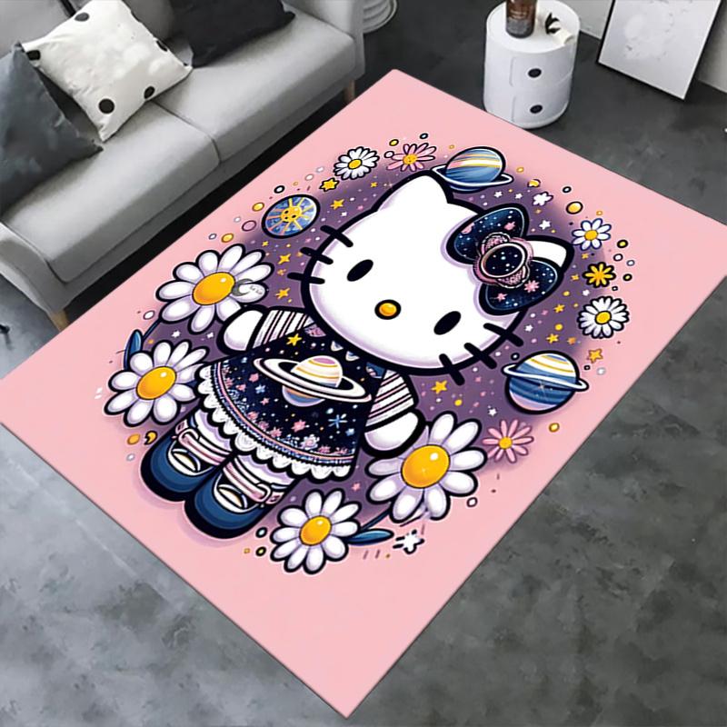 Office Rug Hello Kitty, Space Theme Anti-Slip Rug, Machine Washable for Living Room, Bedroom, Office, Multiple Sizes, Bedroom Mat, Decorative Mat, Dur