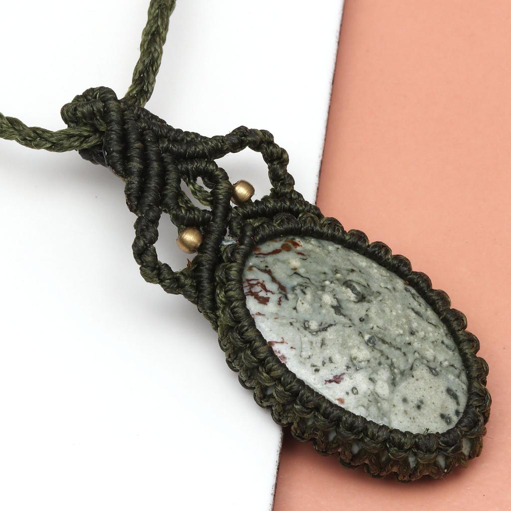Jasper Macrame Handmade Necklace Gemstone Jewelry Thread 20-36''Ad Pendant