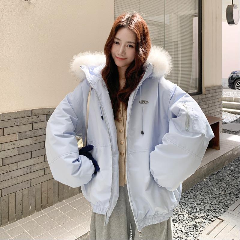 Winter thickened tooling men's and women's hooded fur collar warm couple's jacket anti-season cotton-padded clothes