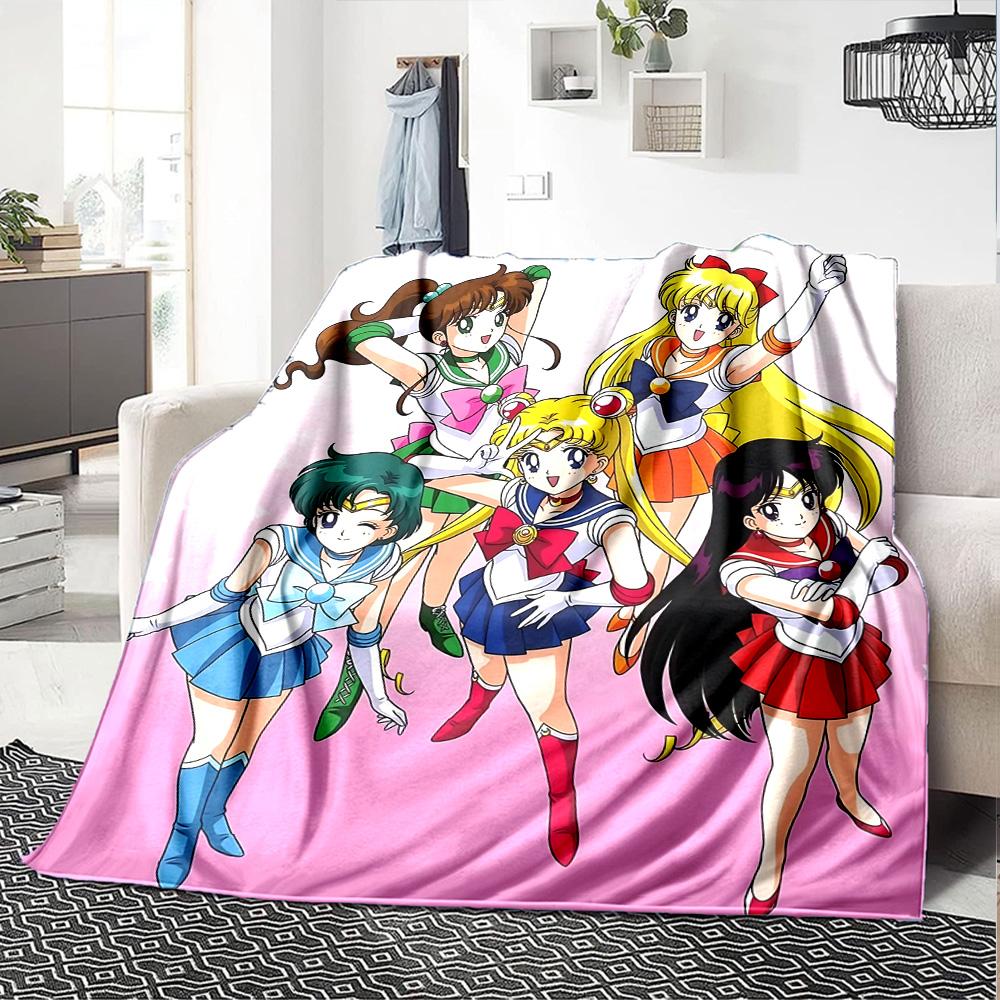 1pc Sailor Moon Adventure Flannel Blanket for Super Soft Cute Comfort Blanket for Travel Bedding Couch Sofa Blanket Y73022