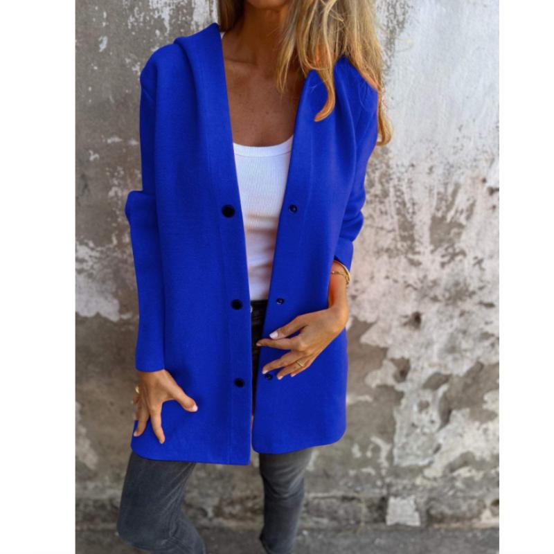 Frühlings- und Herbst-Damen-Cardigan einfarbig lässige einreihige Kapuzenjacke