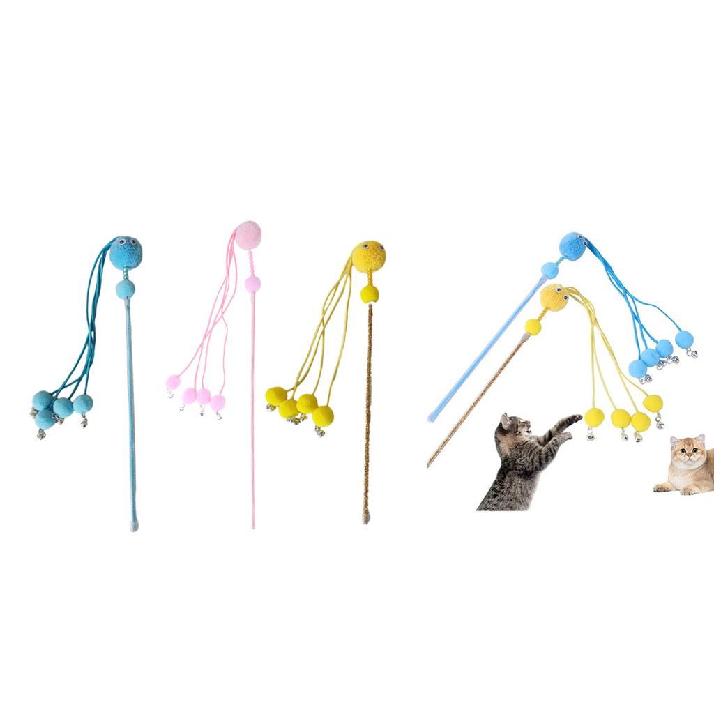 Cats Teaser Wand with Small Bells Long Interactive Stick Toy for Cats Tassel Chasing Funny Pet Cats Training Tools