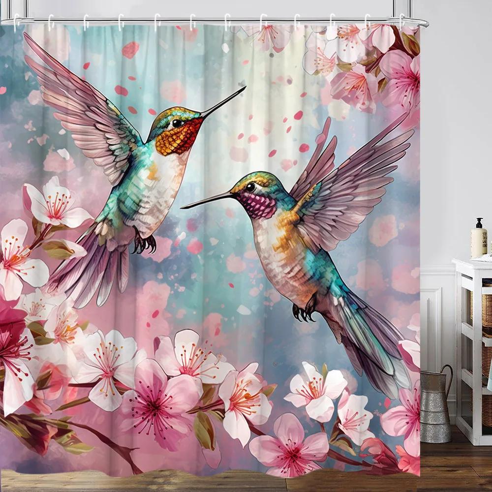 Flower Hummingbird Shower Curtain Watercolor Butterfly Cartoon Plants Farm Garden Home Polyester Fabric Bathroom Decor Curtains