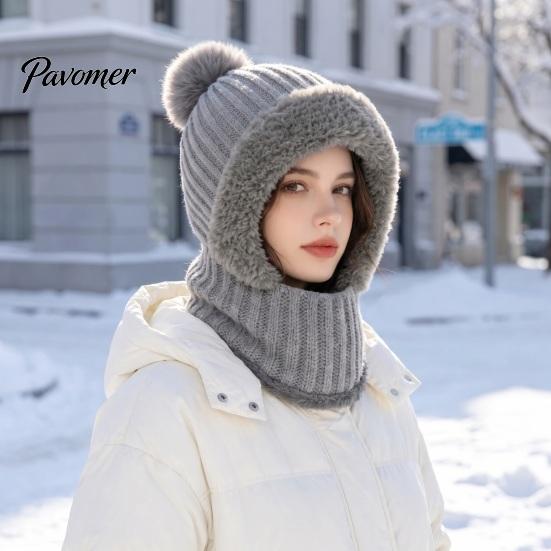 Passamontagna Invernale per Uomo e Donna, Passamontagna Antivento, Cappello Maschera da Sci a Maglia, Cappello a Maglia Foderato in Pile con Scaldacollo Scalda Teste, Pompon, Accogliente Freddo