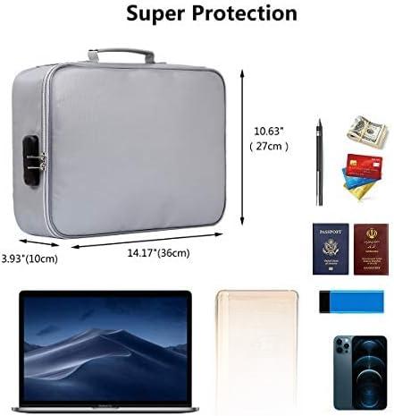 Document Bag with Lock Fireproof 3 Layer File Storage Case with Water Resistant Zipper Document Safe Portable Travel Home Organizer Bag