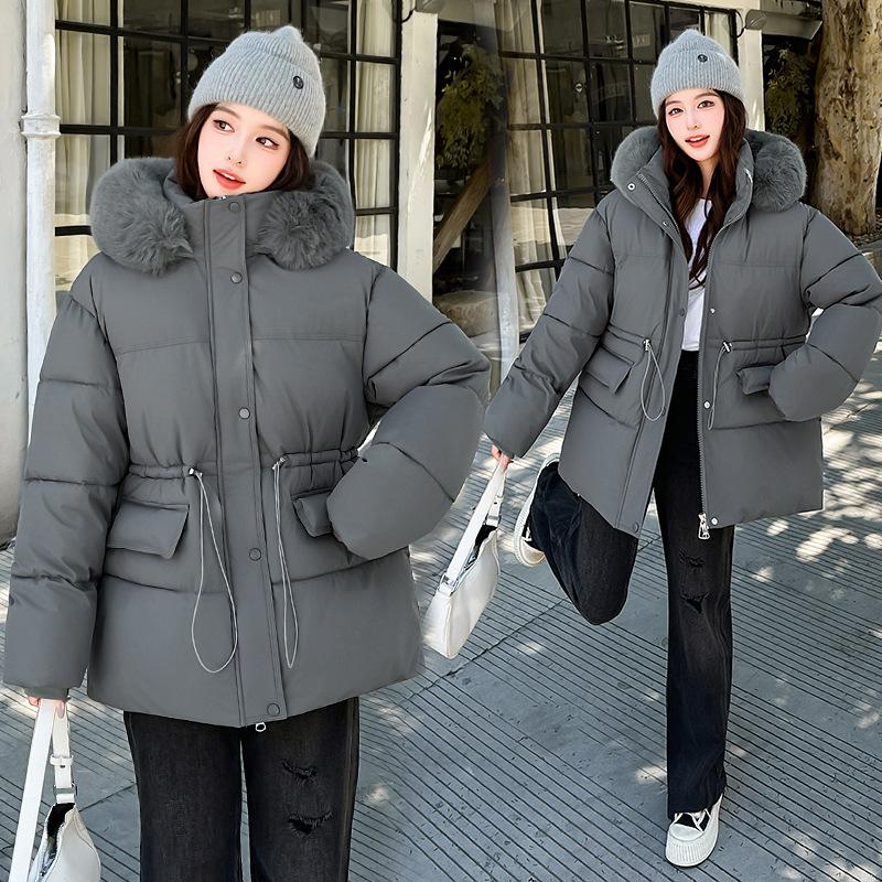 Waist Down Cotton Clothes Women's Long Thickened Warm Big Fur Neck Cotton-padded Clothes Jacket Tide