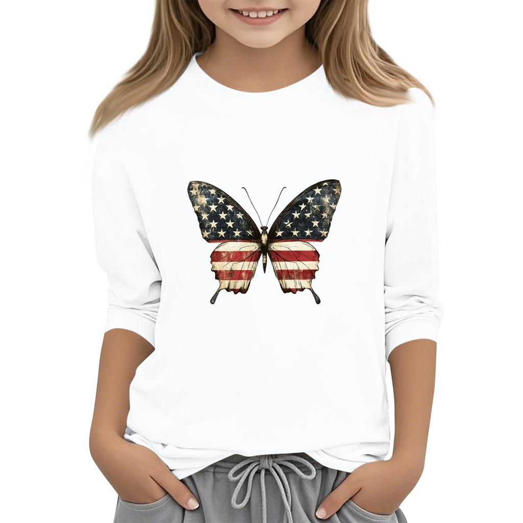 Children's Round-Neck Independence Day Three-Quarter Sleeve Casual T-shirt Top