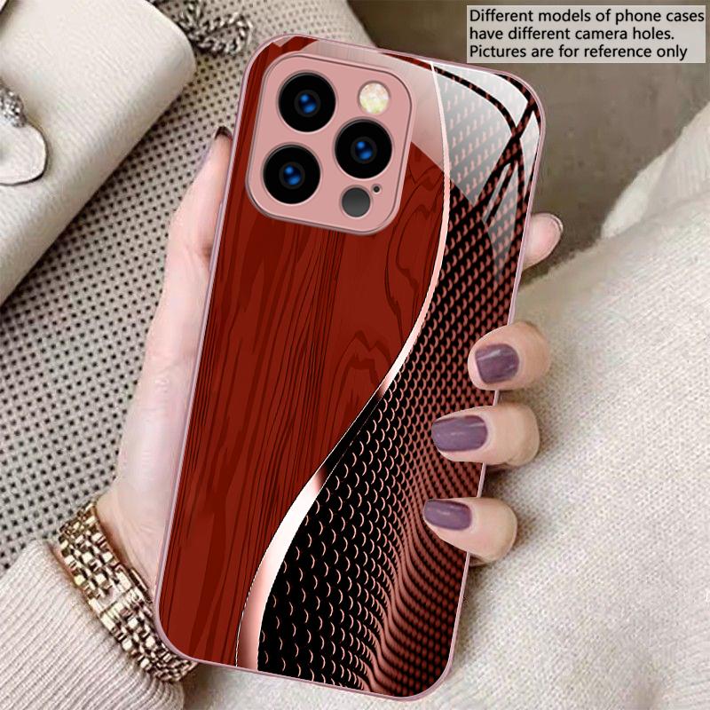 Wood Grain Mesh Black For iPhone 16 E 15 14 13 Plus 12 Mini 11 Pro Max XR Xs X 7 8 P Lus 6 6S 22 16E Tempered Glass Phone Case