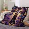1pc Purple Butterfly Rose Cross Printing Lightweight Flannel Blanket, Comfortable and Warm Blanket, Camping Sofa Bed and Couch Office, Gift