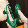 2025 New Retro Square Head High Heel Sandals Women's French Mary Jane Chunky Shoes Big Size 34-42