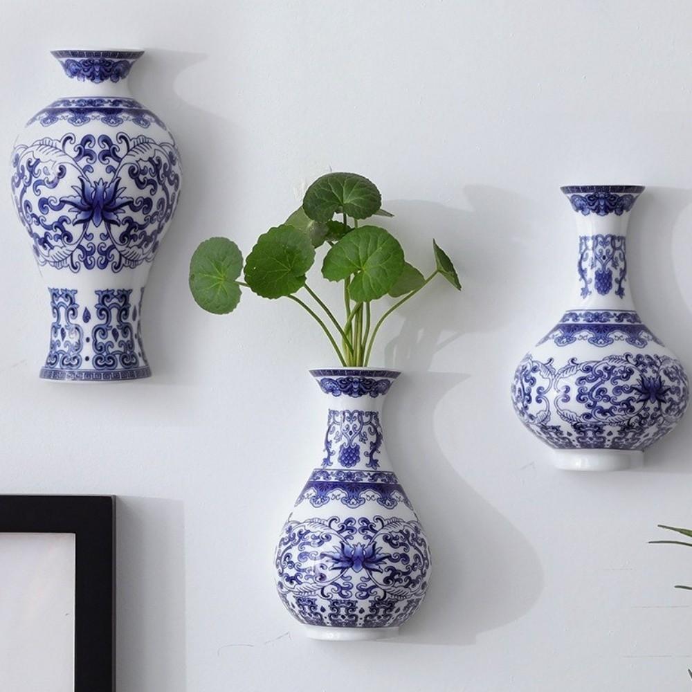 Vaso in Ceramica Blu Bianco Antico da Appendere al Muro Vaso da Parete Decorazione per la Casa