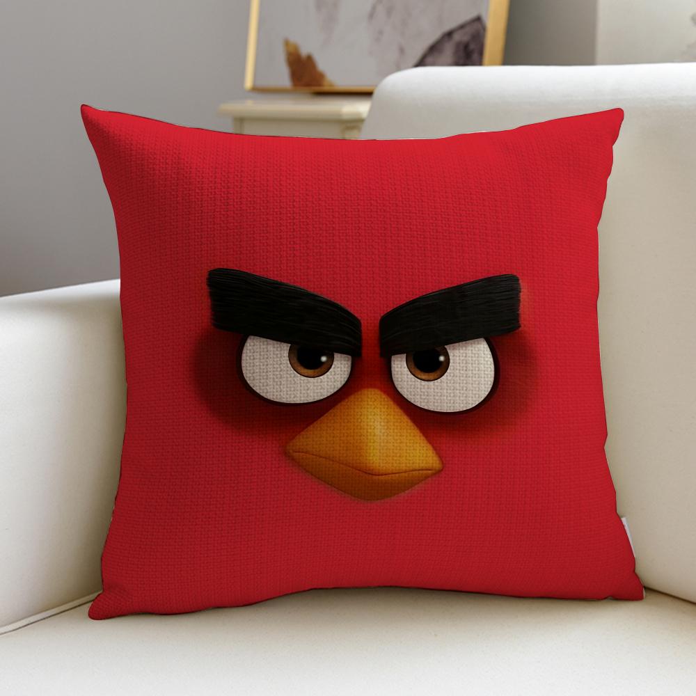 Fun AAngry BirdsS Cushion Cover Breathable and skinfriendly linen pillowcase square removable and washable cushion
