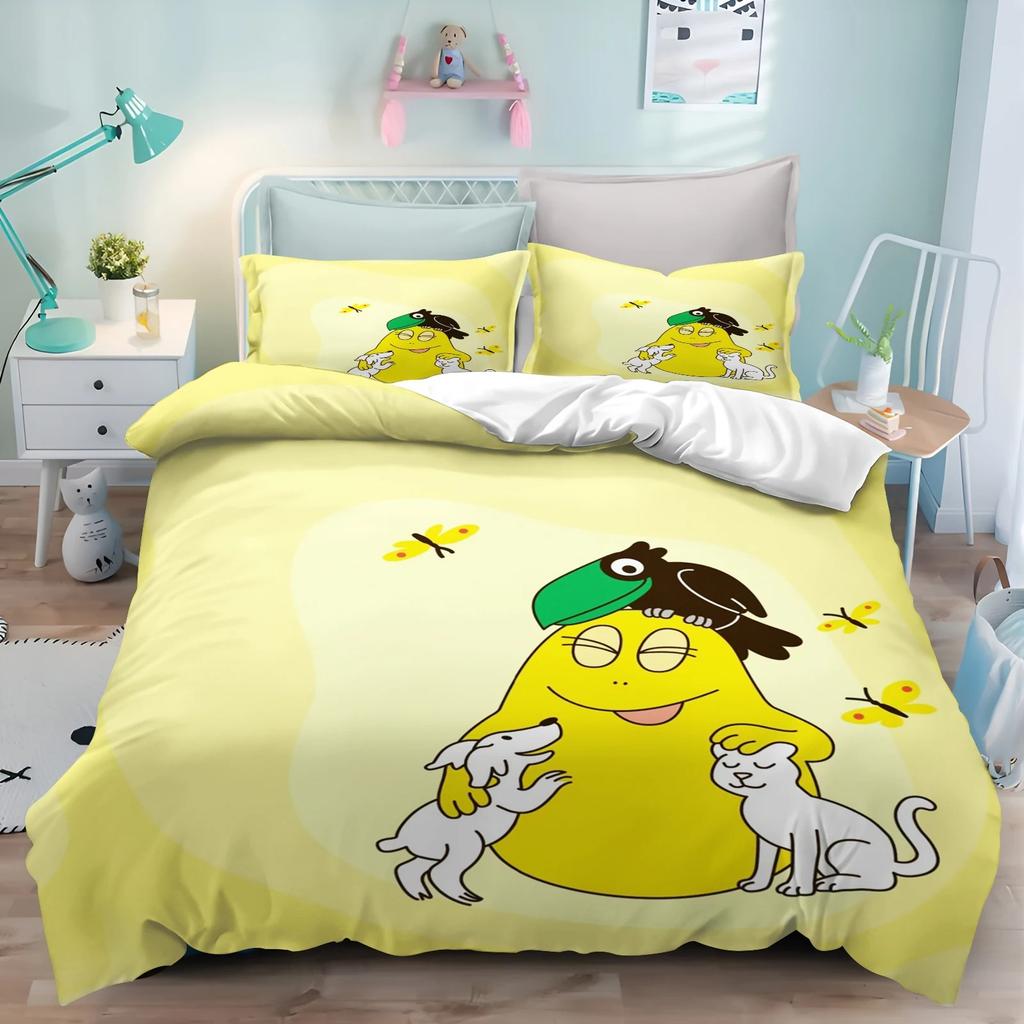 Cute Cartoon Barba-papa Pink Bedding Set,Duvet Cover Bed Set Quilt Cover Pillowcase,King Queen Twin Size Boys Girls Adults
