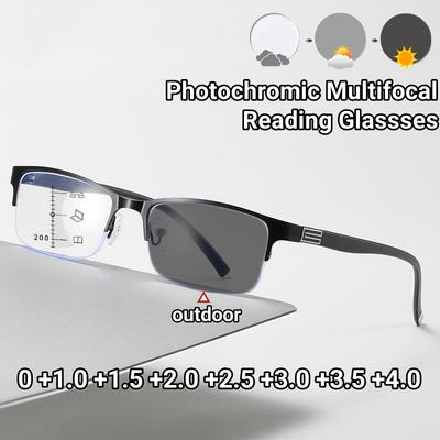 Gafas de lectura multifocales fotocromáticas de media montura para presbicia, clásicas, con cambio de color y antiluz azul.