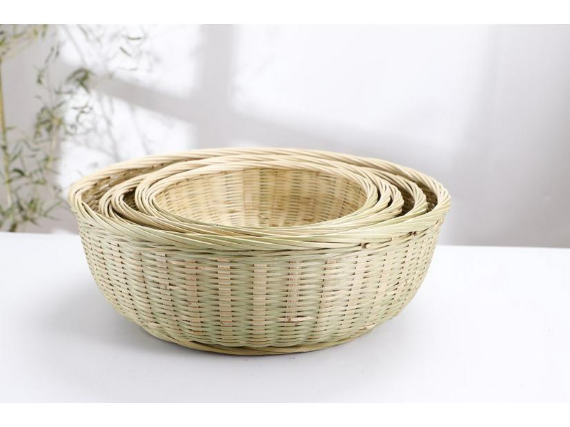 Large Bamboo Rattan High-Foot Steamed Bun & Snack Basket - Finely Woven, Multi-Purpose Household Kitchen Fruit & Vegetable Wash Basket, Round Design