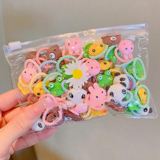 20 ks vlasových provazů Barevné kreslené květiny s mašličkou žába Dekor Vysoce elastické dívčí sponky do vlasů Vlasové doplňky