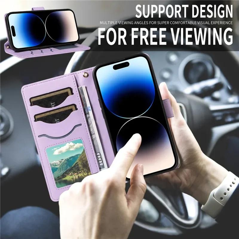 Lanyard Leather Wallet Card Phone Case for iPhone 17 Air 16E 16 Pro Max 15 14 Plus 13 12 11 XS XR X Crossbody Flip Purse Cover