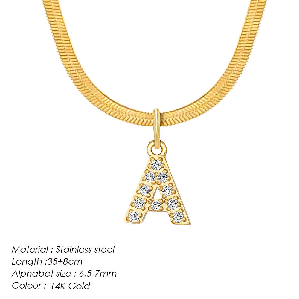 EManco Stainless Steel Diamond Initial Pendant Necklace Round Snake Chain Flat Snake Chain O Fine Chain Necklace