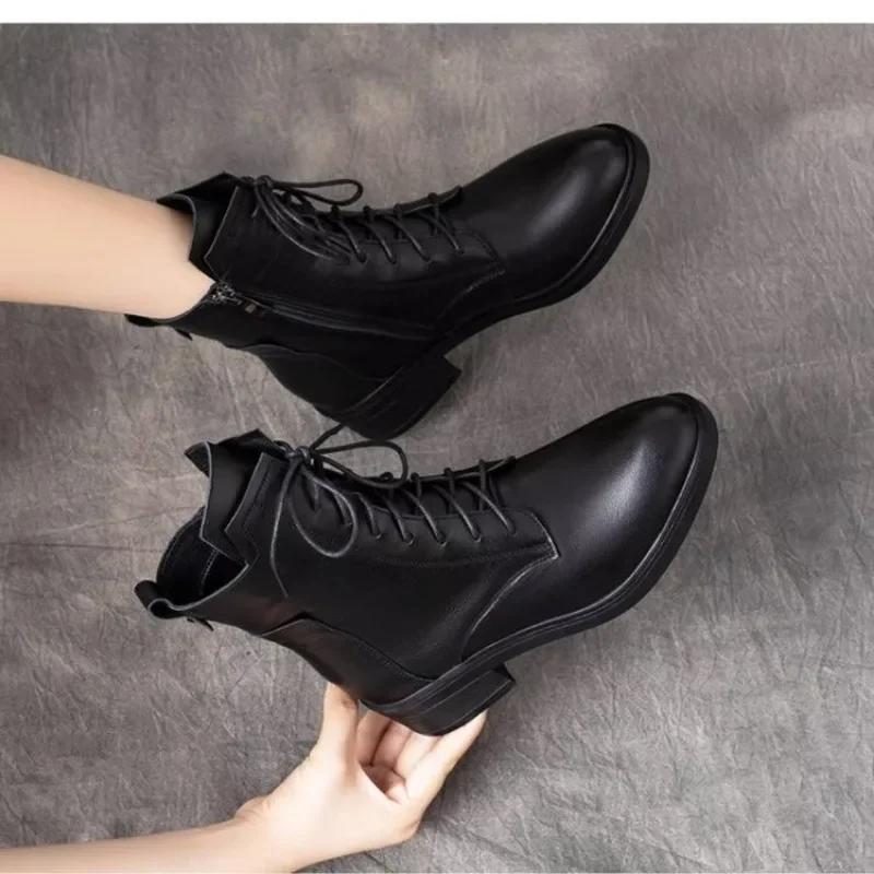 Fashion 2024 New Ladies Shoes Hot Sale Cross-tied Women's Boots Fashion Side Zipp Casual Boots Women High Quality Square Heel Mid-Calf